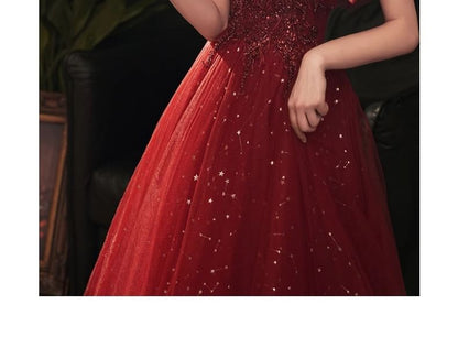 A-Line Sequin Gown Short-Sleeve Evening