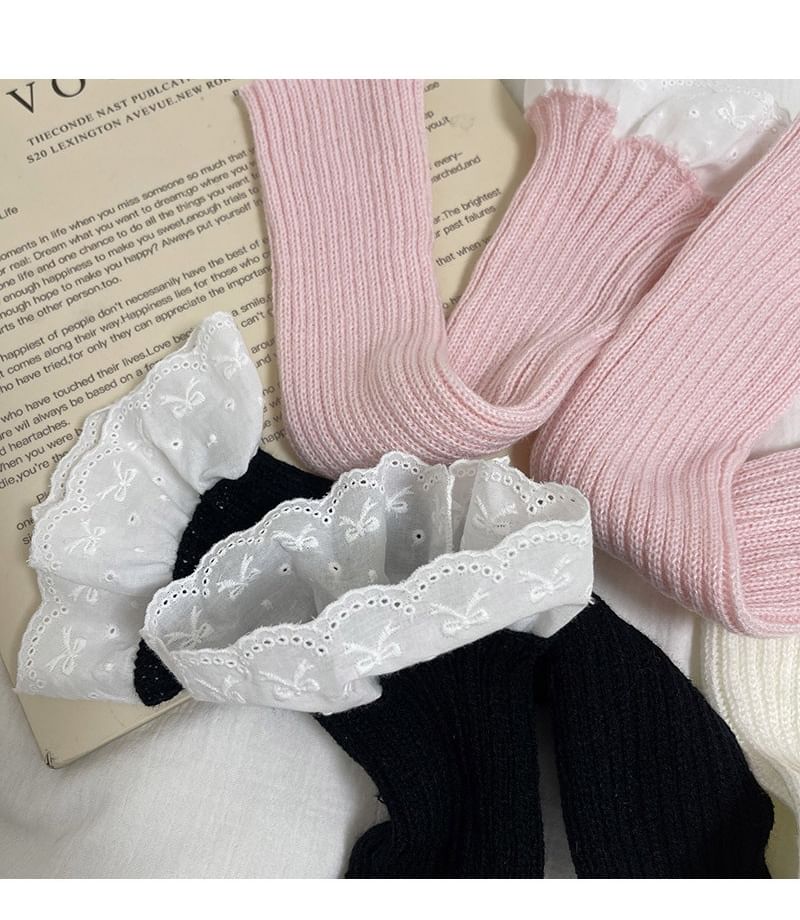 Lace Trim Ribbed Knit Leg Warmers