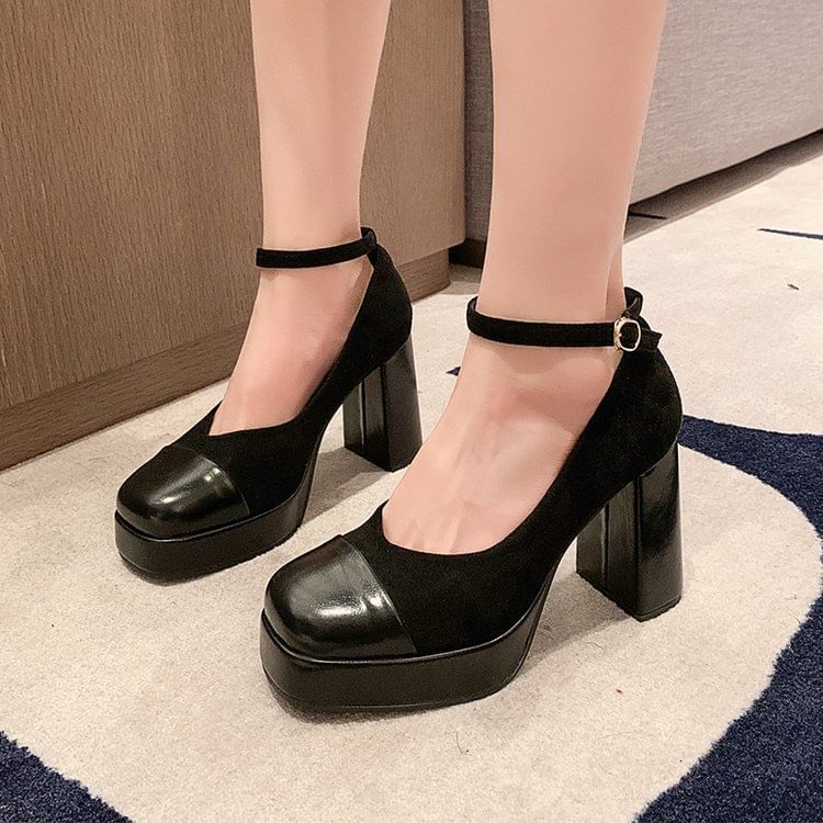 High Heel Ankle Strap Platform Mary Jane Pumps