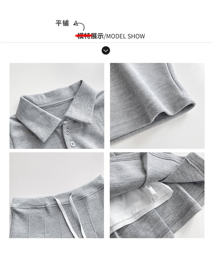 Sleeveless Cropped Polo Shirt with Pleated Mini Skirt in 6 Colors