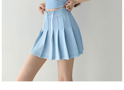 Sleeveless Cropped Polo Shirt with Pleated Mini Skirt in 6 Colors