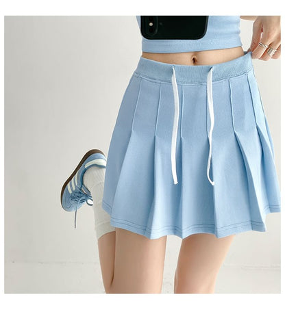 Sleeveless Cropped Polo Shirt with Pleated Mini Skirt in 6 Colors