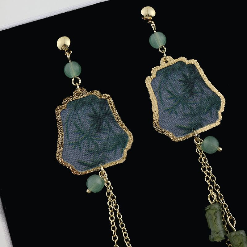 Leaf Faux Gemstone Alloy Dangle Earring