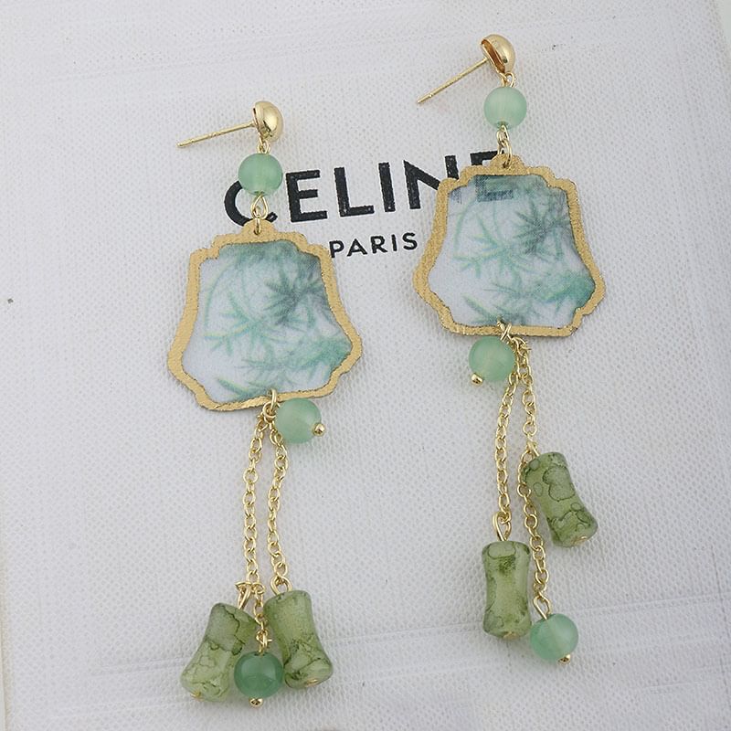 Leaf Faux Gemstone Alloy Dangle Earring