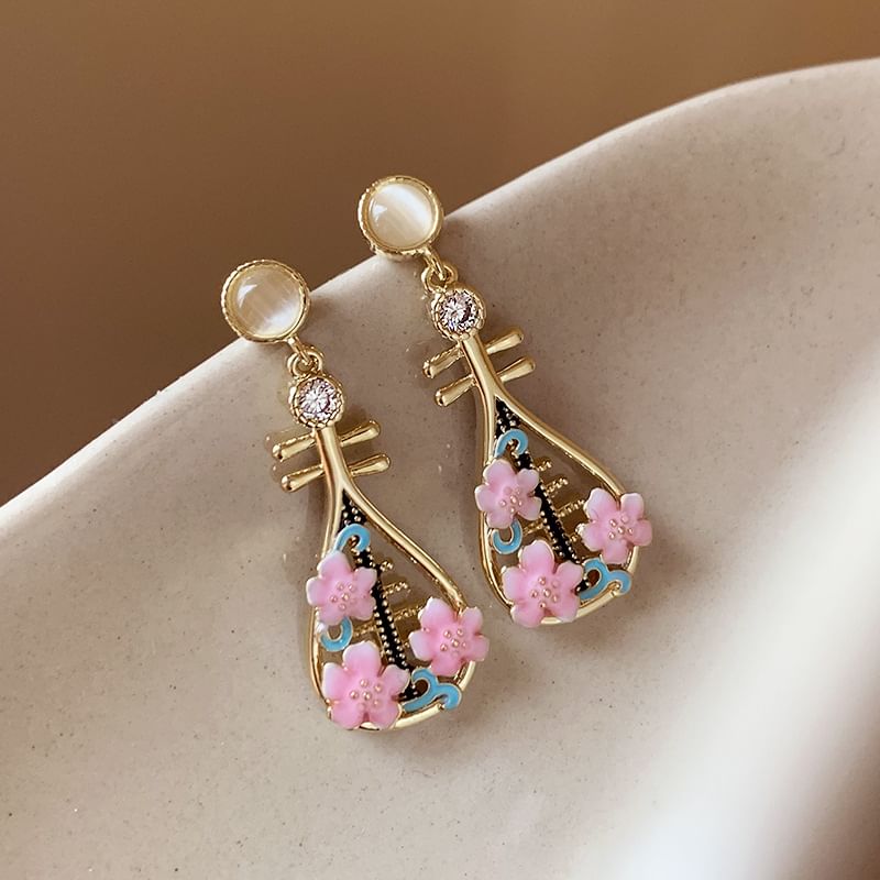 Floral Musical Instrument Alloy Drop Earring