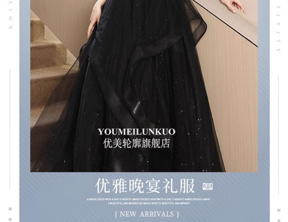 Short-Sleeve Evening A-Line Gown Sequin Mesh