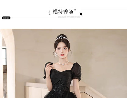 Short-Sleeve Evening A-Line Gown Sequin Mesh