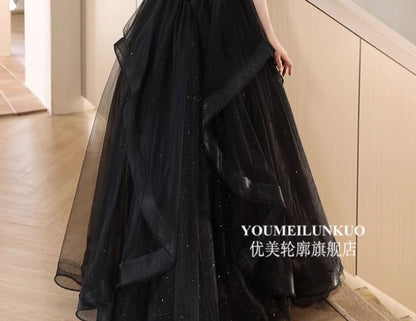 Short-Sleeve Evening A-Line Gown Sequin Mesh