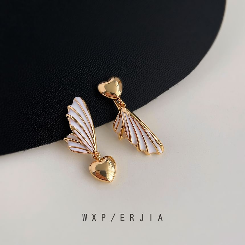 Heart Wing Asymmetrical Clip On Drop Earring