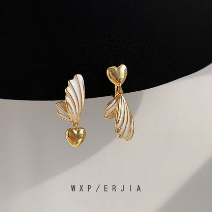 Heart Wing Asymmetrical Clip On Drop Earring