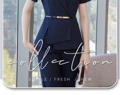 Stylish Asymmetrical Slit Blazer with Mini Pencil Skirt & Cropped Trousers