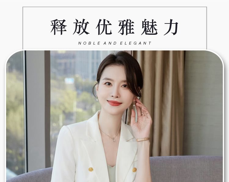 Elegant Double-Breasted 3/4-Sleeve Blazer with Mini Pencil Skirt & Cropped Flared Trousers