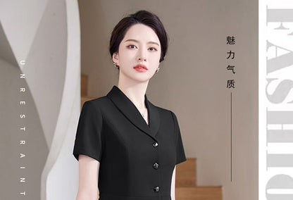 Chic Shawl Collar Short-Sleeve Blazer Set with Mini Skirt & Straight-Leg Cropped Pants