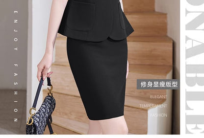 Chic Shawl Collar Short-Sleeve Blazer Set with Mini Skirt & Straight-Leg Cropped Pants