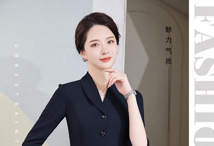 Refined Single-Breasted 3/4-Sleeve Blazer Set with High-Rise Mini Skirt & Cropped Pants