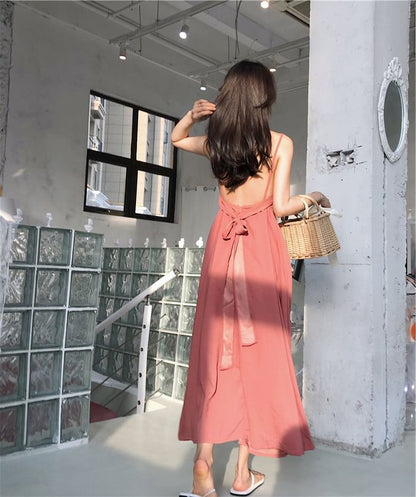 Spaghetti Sundress Strap Plain Back Open Maxi