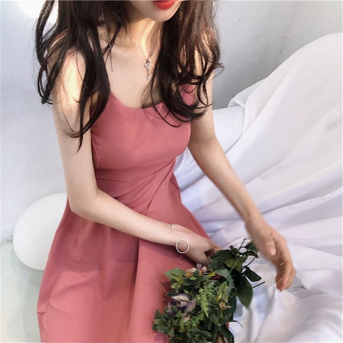 Spaghetti Sundress Strap Plain Back Open Maxi