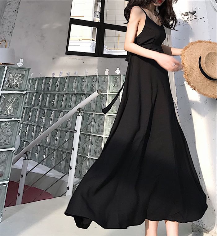 Spaghetti Sundress Strap Plain Back Open Maxi