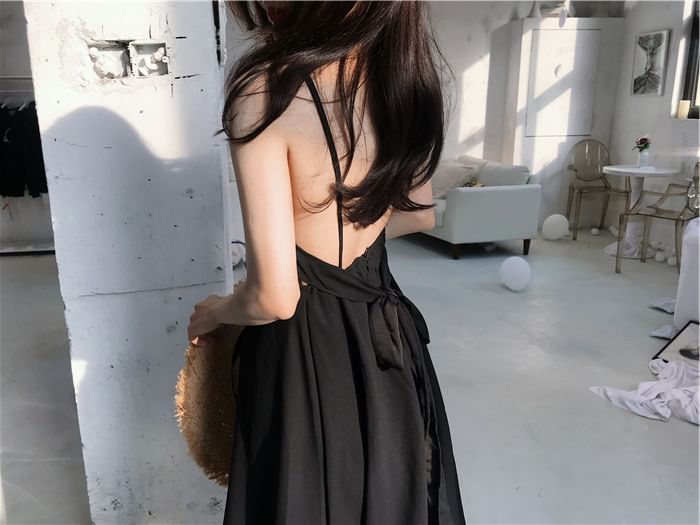 Spaghetti Sundress Strap Plain Back Open Maxi