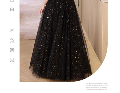 Puff Sleeve Sweetheart Neckline Mesh A-Line Evening Gown
