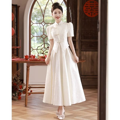Mandarin Collar Jacquard Top and Midi Skirt Set