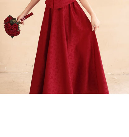 Mandarin Collar Jacquard Top and Midi Skirt Set