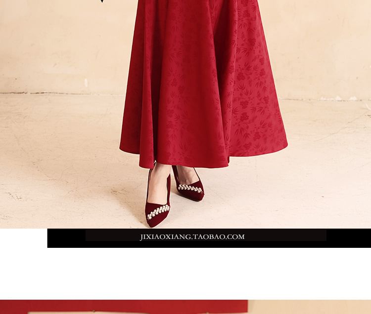 Mandarin Collar Jacquard Top and Midi Skirt Set