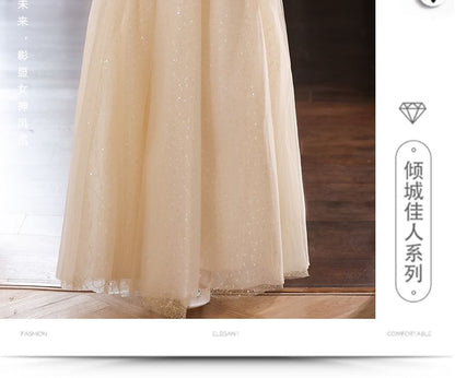 Off-Shoulder Floral Sequin Mesh A-Line Evening Gown