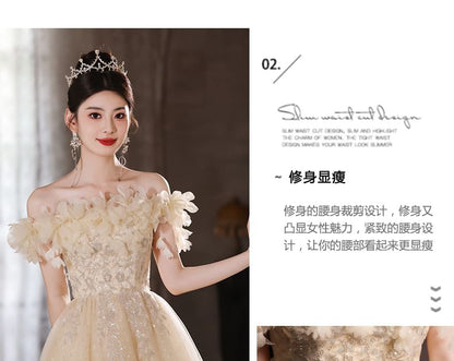 Off-Shoulder Floral Sequin Mesh A-Line Evening Gown