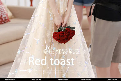 Short-Sleeve Beaded Sequin Mesh A-Line Cocktail Dress / Maxi Evening Dress
