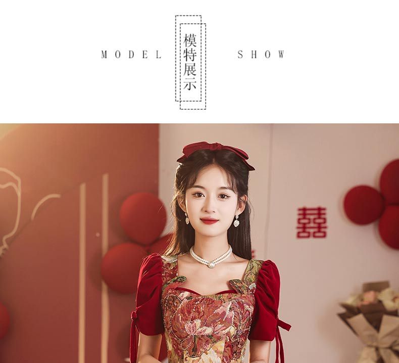 Evening Gown Floral A-Line Bow Short-Sleeve Mesh