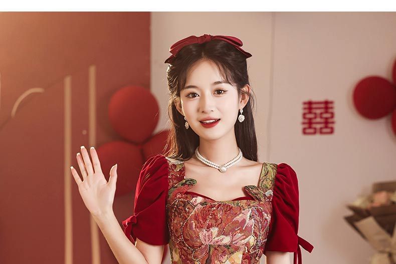 Evening Gown Floral A-Line Bow Short-Sleeve Mesh