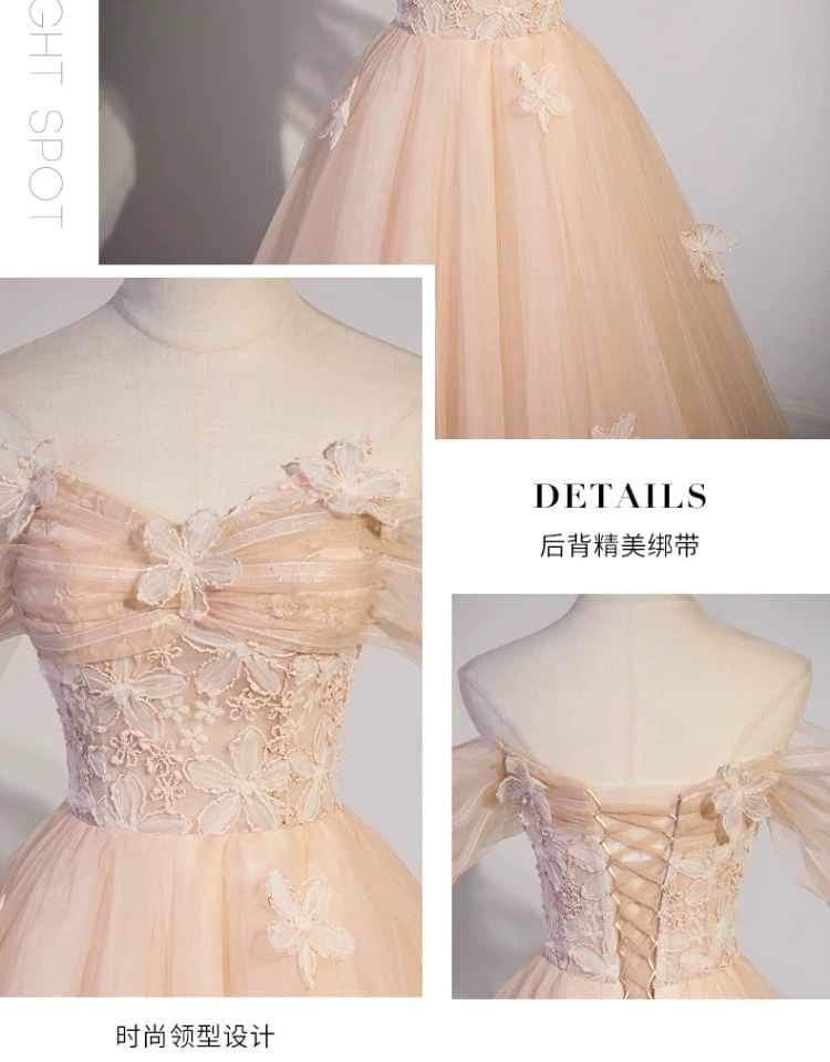 Off-Shoulder Flower Accent Mesh A-Line Evening Gown