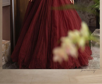 Ball Plain Neck Puff-Sleeve Back Gown Square Bow