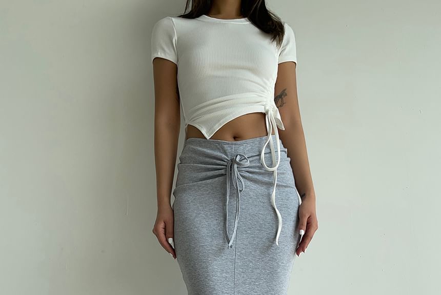 Drawstring-Waist Maxi Pencil Skirt