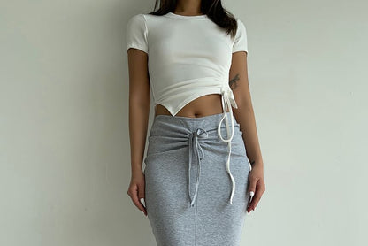 Drawstring-Waist Maxi Pencil Skirt