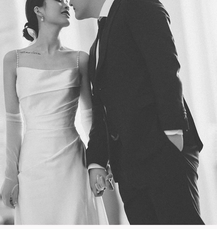 Faux Pearl Strap Cowl Neck Plain Trained Open Back Satin A-Line Wedding Gown
