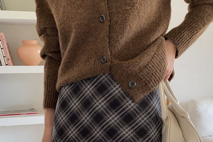 Plaid High-Rise Pencil Mini Skirt