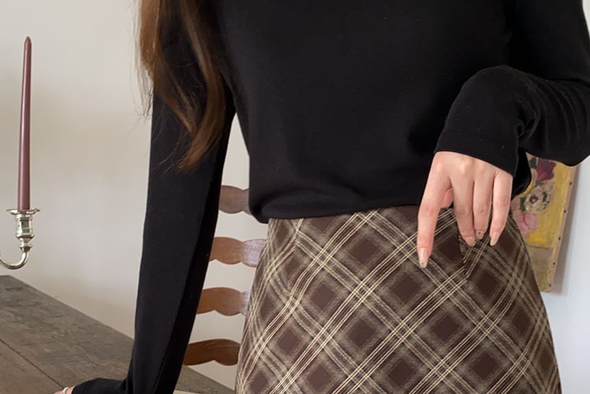 Plaid High-Rise Pencil Mini Skirt