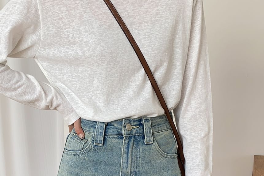 Washed Frayed Denim Mini A-Line Skirt