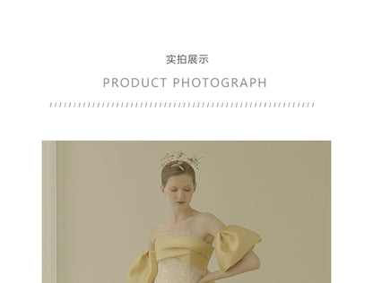 Evening Sheath Sleeves Bow Strapless Trained Arm Back Lace + Gown Set: