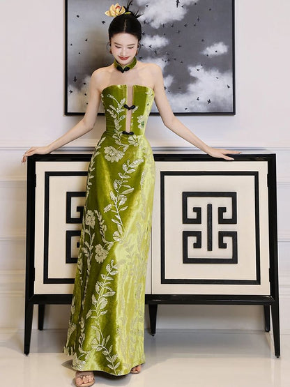 Floral Strapless Embroidered A-Line Gown Evening