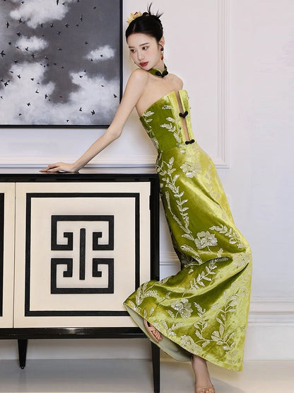 Floral Strapless Embroidered A-Line Gown Evening