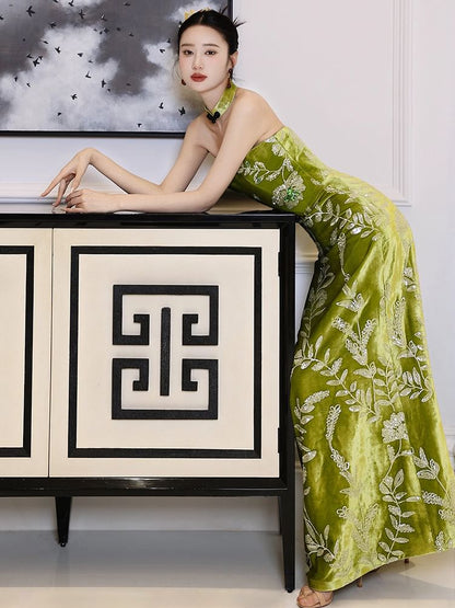 Floral Strapless Embroidered A-Line Gown Evening