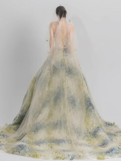 Strapless Floral A-Line Evening Gown