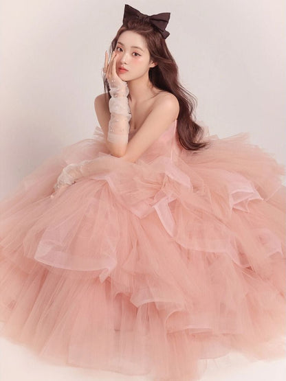Gown Tulle Evening Strapless Tiered Ball