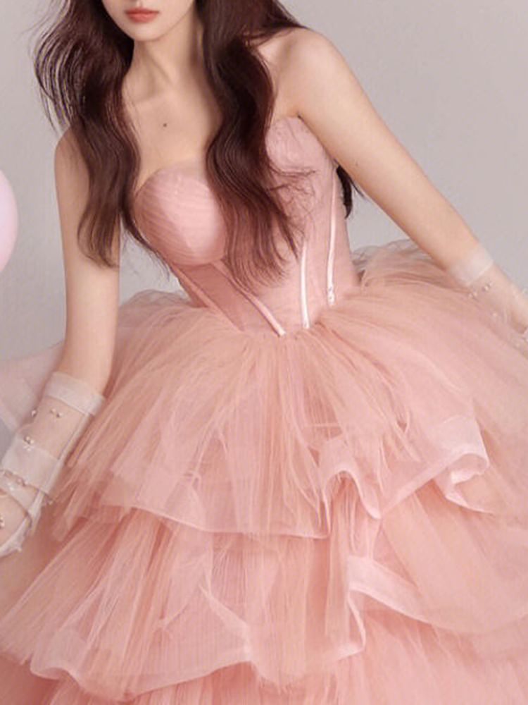 Gown Tulle Evening Strapless Tiered Ball