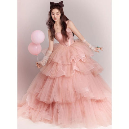Gown Tulle Evening Strapless Tiered Ball