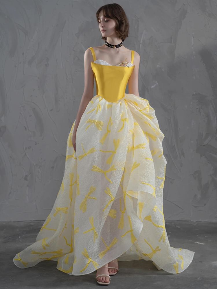 Evening A-Line Gown Print Strapless Floral
