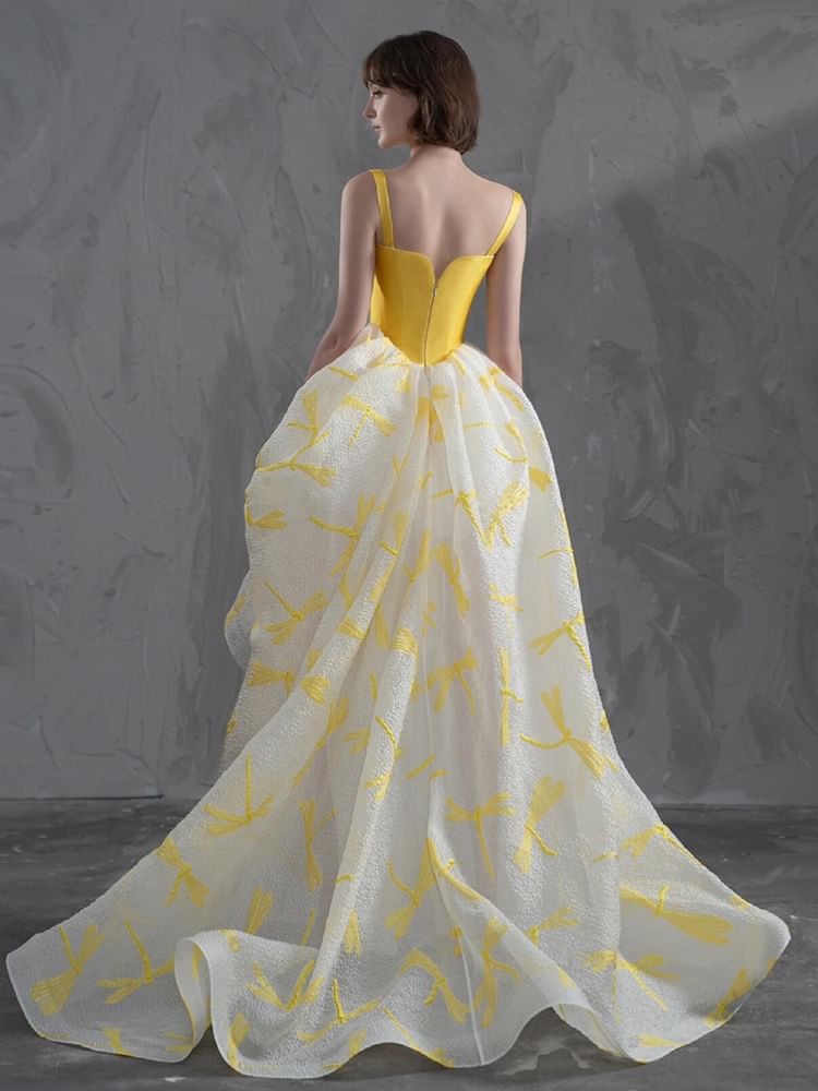 Strapless Floral Print A-Line Evening Gown